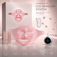 Complete EMS LED skincare system with facial mask, controller, straps, and charging cable