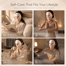 Women using portable LED face mask during daily wellness routines