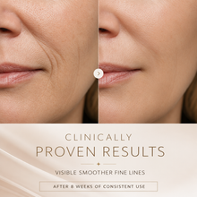 Skincare comparison image showing smoother-looking fine lines after consistent use