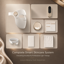 Complete LED face mask skincare system with accessories and charging cable
