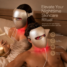 Woman using LED face mask during evening skincare routine