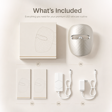 LED face mask package contents with charging accessories and manuals