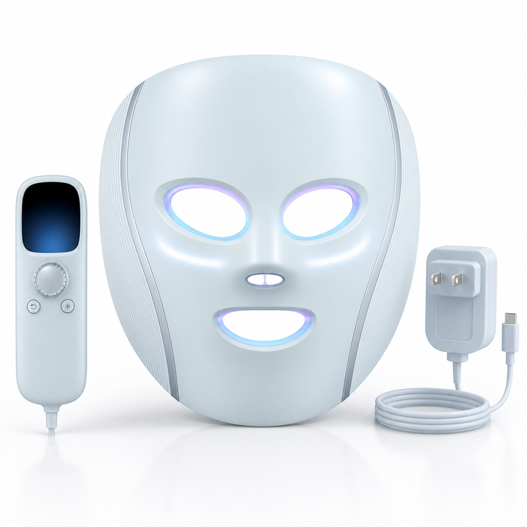 LED facial therapy mask with wired smart remote controller