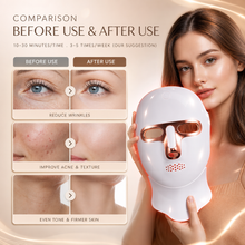 LED face mask before and after skincare comparison for smoother-looking skin