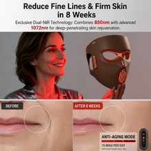 Woman using LED face mask during evening skincare routine