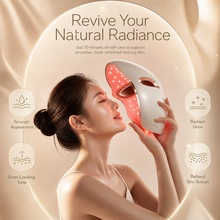Woman using red light therapy mask for smoother-looking skin