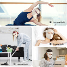 Women using wireless LED face mask during exercise, relaxation, work, and daily activities.