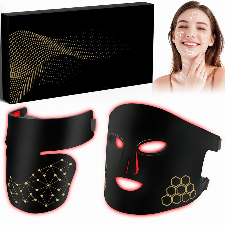 red light therapy mask for face and neck with rechargeable LED controller
