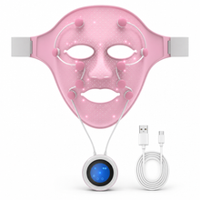 Woman wearing a flexible silicone LED face mask during skincare treatment